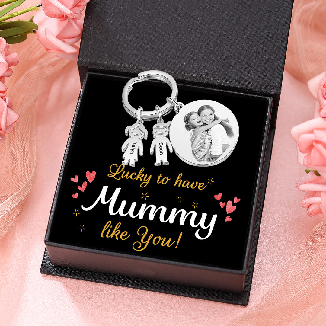 2 Names - Personalised Photo Keychain with Kid Charm Custom Text Keyring Gifts for Father/Mother-Jessemade AU