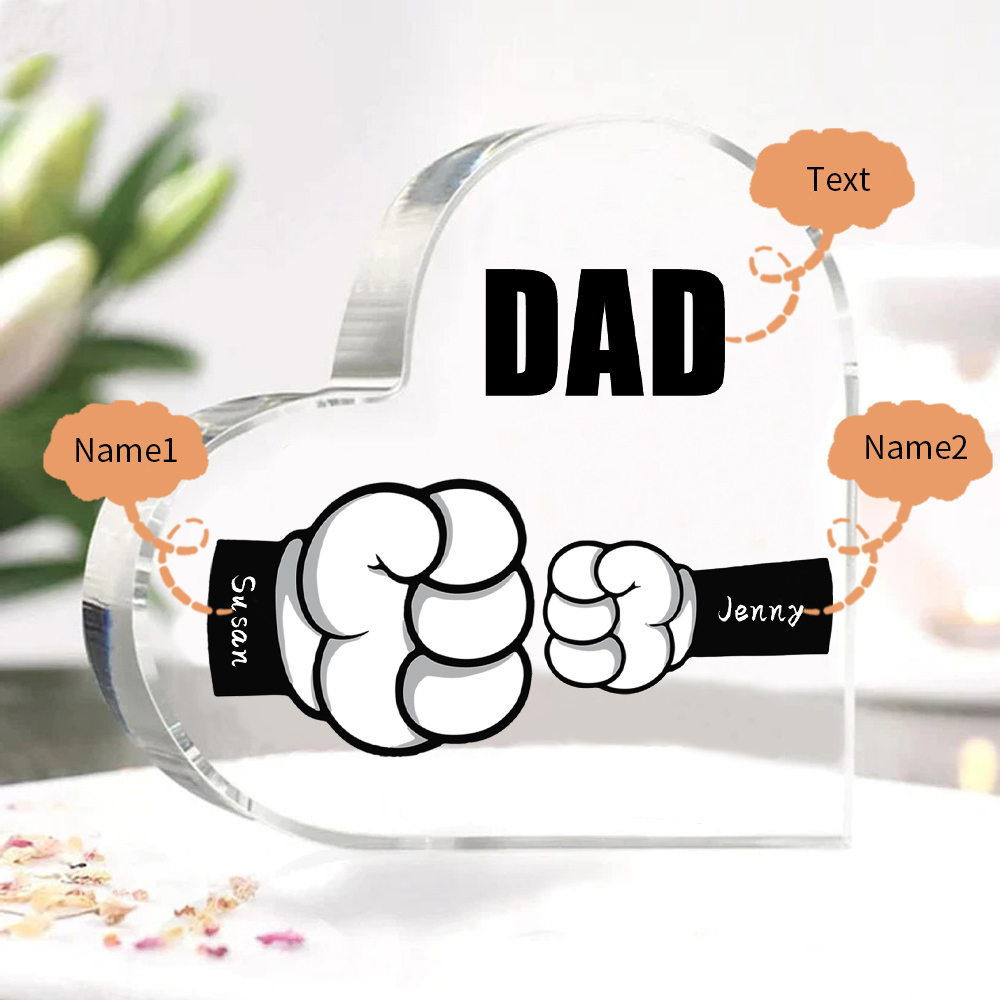 Personalised Acrylic Heart Keepsake Custom 2 Names & 1 Text Fist Bump Ornaments Gifts for Dad/Grandpa-Jessemade AU