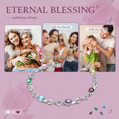 Personalised 6 Birthstones Heart Bracelet Engraved Names Bracelet Gifts For Women-Jessemade AU