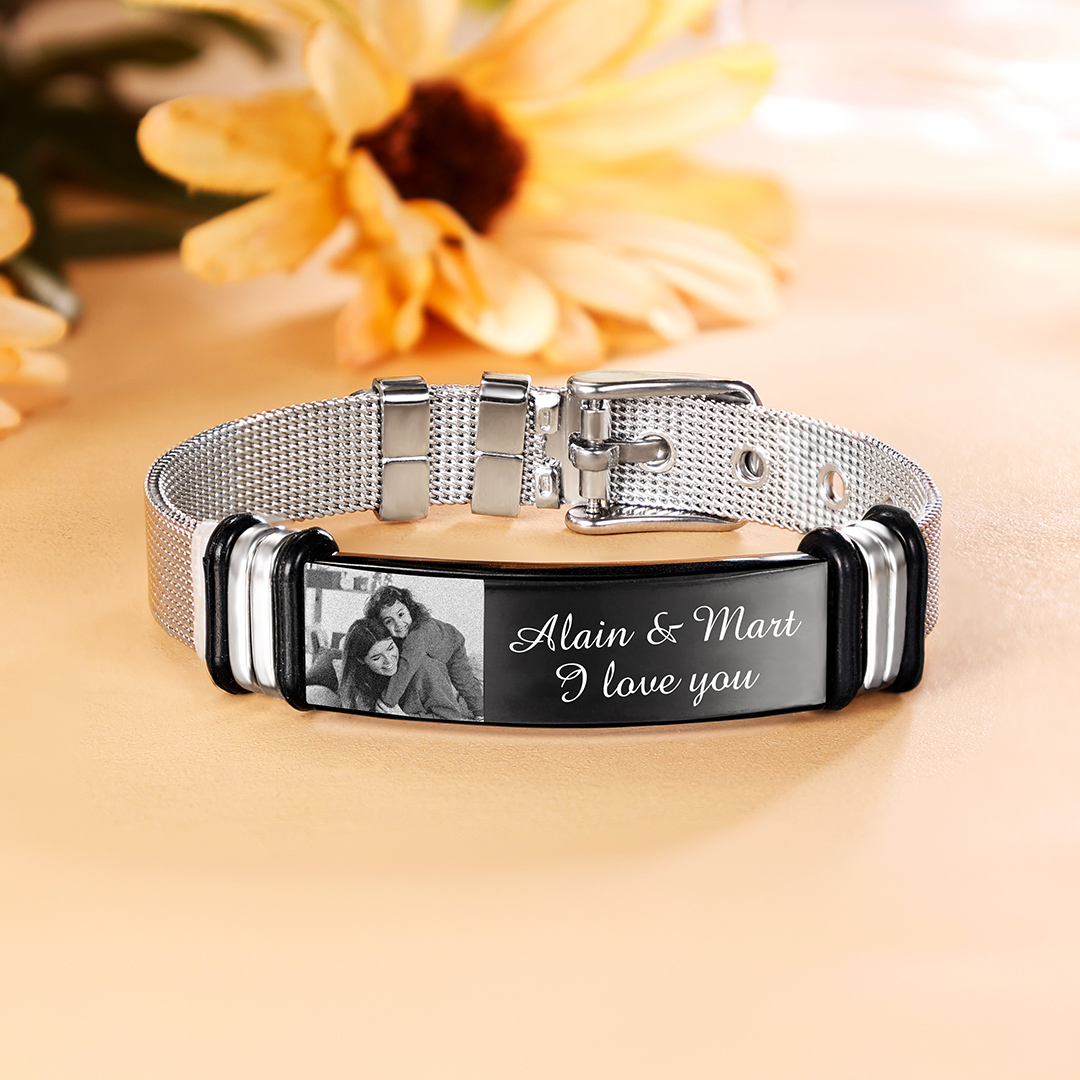 Personalised Women's Photo Bracelet Custom Photo ID Bar Wristband Bangle Gifts For Her-Jessemade AU
