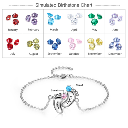 Personalised Baby Foot Bracelet With 2 Birthstones Engraved Names Gift For Mother-Jessemade AU