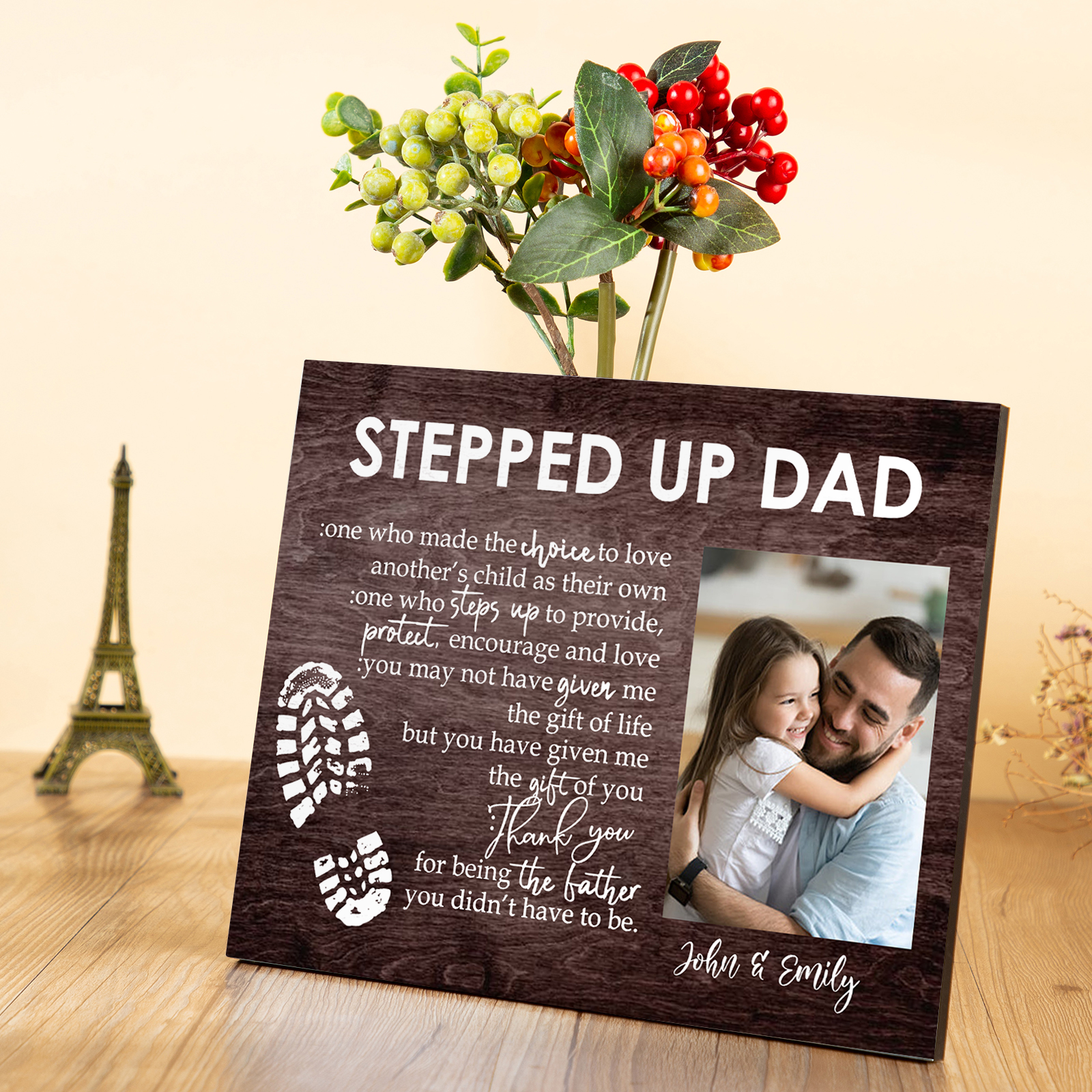 To My Stepped Up Dad Photo Frame Wood Signs Keepsake -Thank you for being the father-Jessemade AU