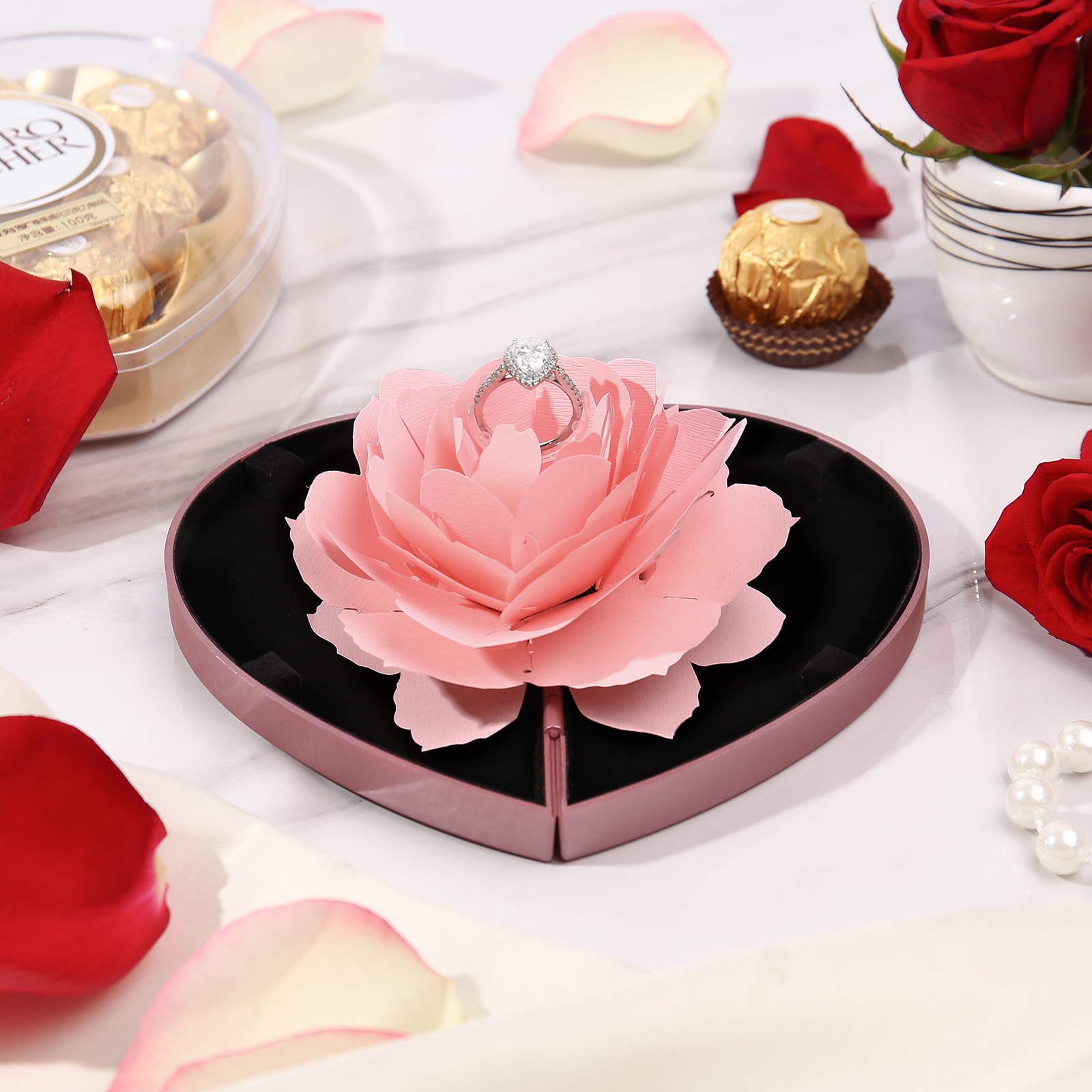 Ring Gift Box Rose Exquisite Jewelry Box Valentine's Day Gift Packaging Box-Jessemade AU