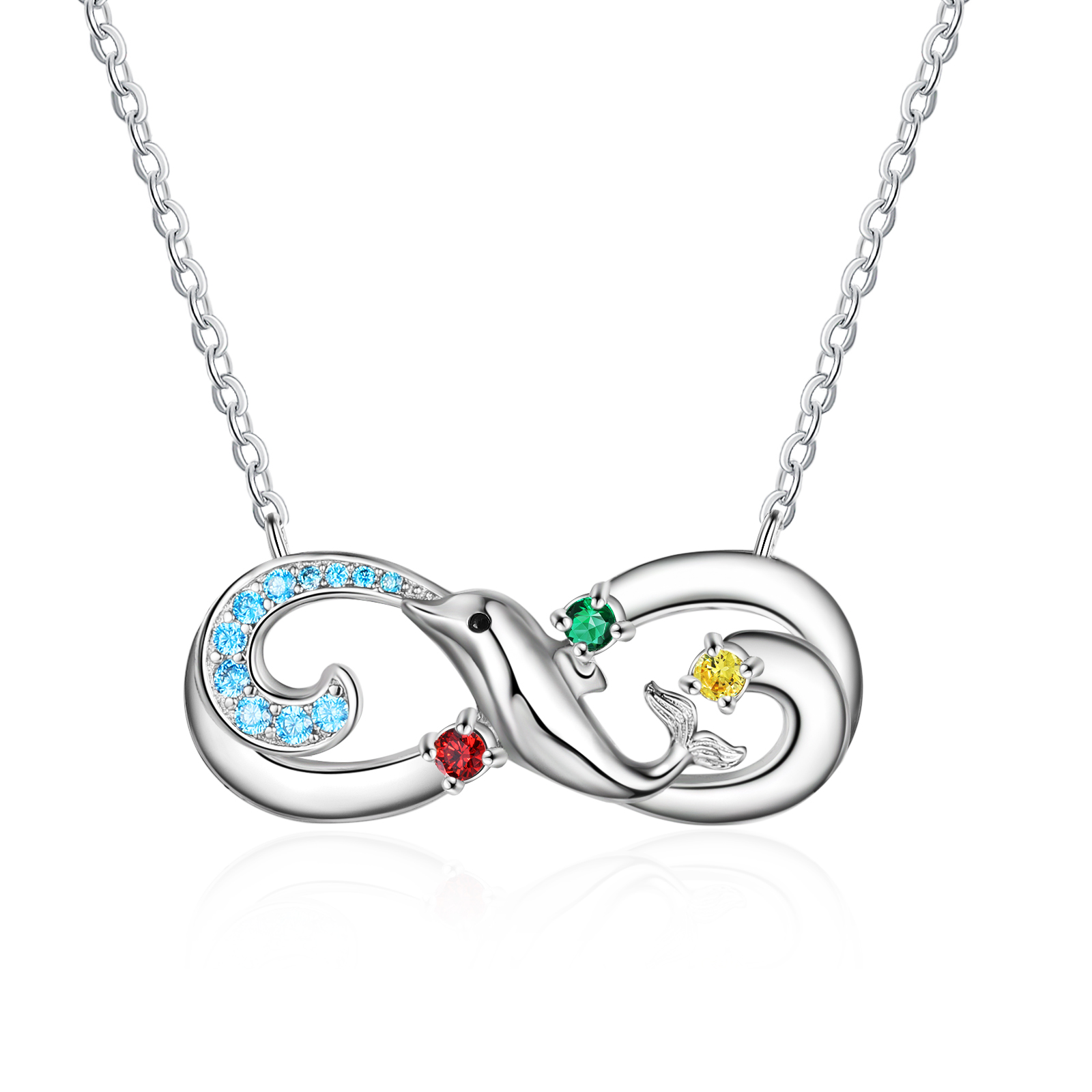 Personalised Infinite Dolphin Necklace With 3 Birthstones Custom Names Best Gift For Her-Jessemade AU