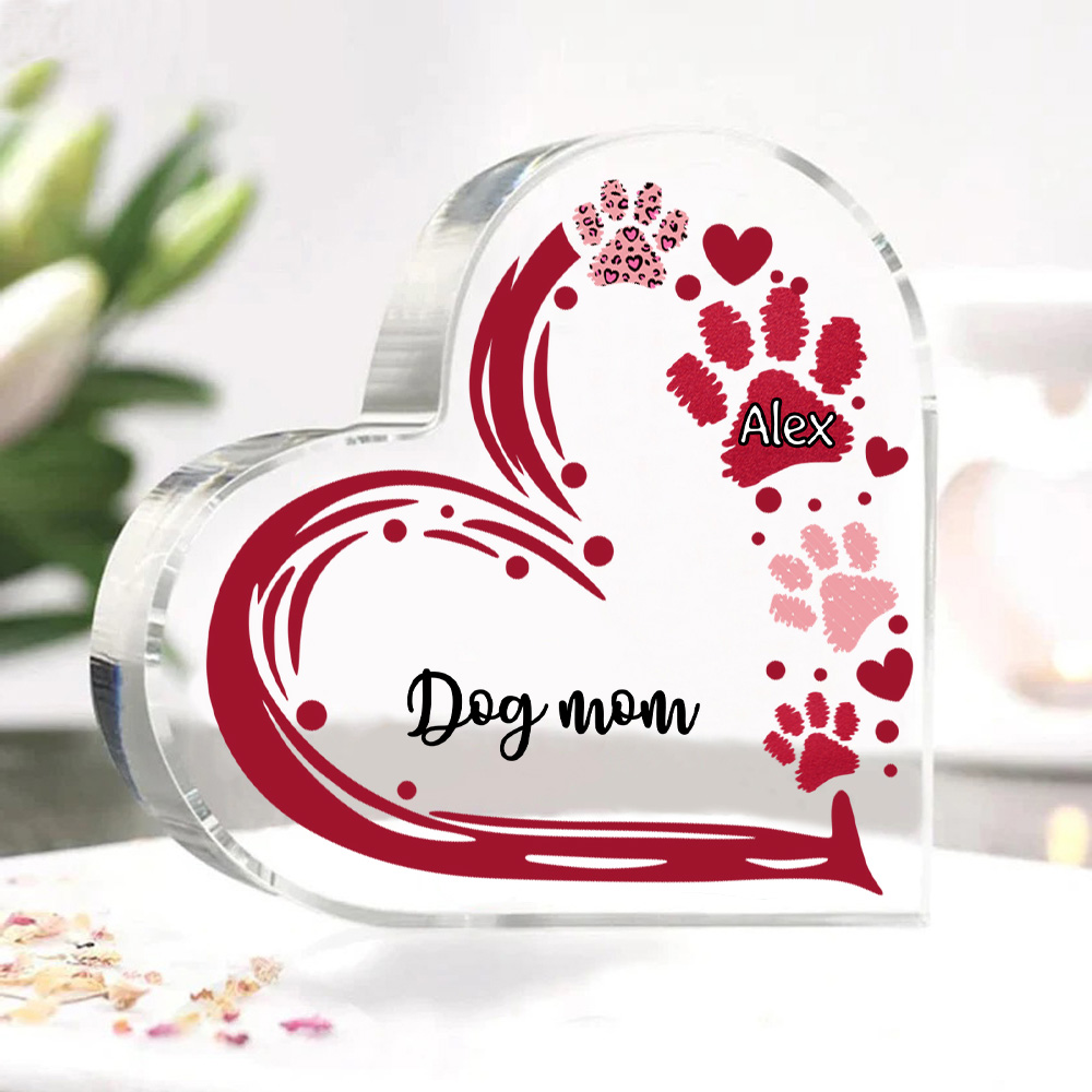 Personalised Text Acrylic Heart Keepsake Custom 1 Name Dog Footprints Ornaments Gifts for Grandma/Mother-Jessemade AU