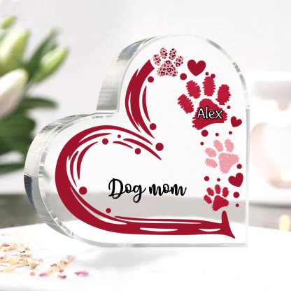 Personalised Text Acrylic Heart Keepsake Custom 1 Name Dog Footprints Ornaments Gifts for Grandma/Mother-Jessemade AU