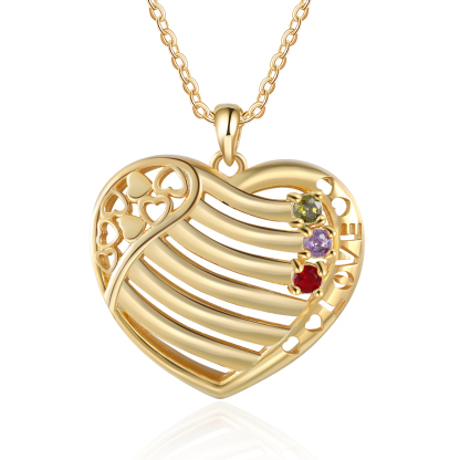 LOVE Heart Necklace Custom 3 Names & Birthstones Family Necklace Gifts For Her-Jessemade AU