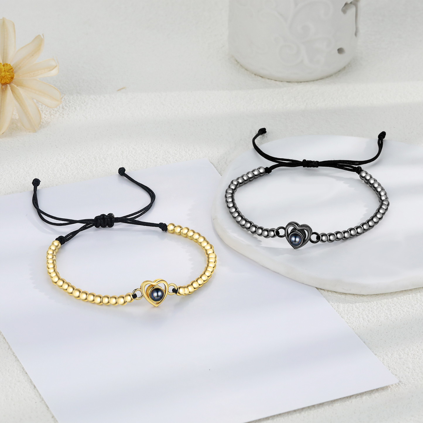 2 PCS Personalised Couple Projection Bracelet Customised 1 Photo Adjustable Bracelet Special Gift For Her/Him-Jessemade AU