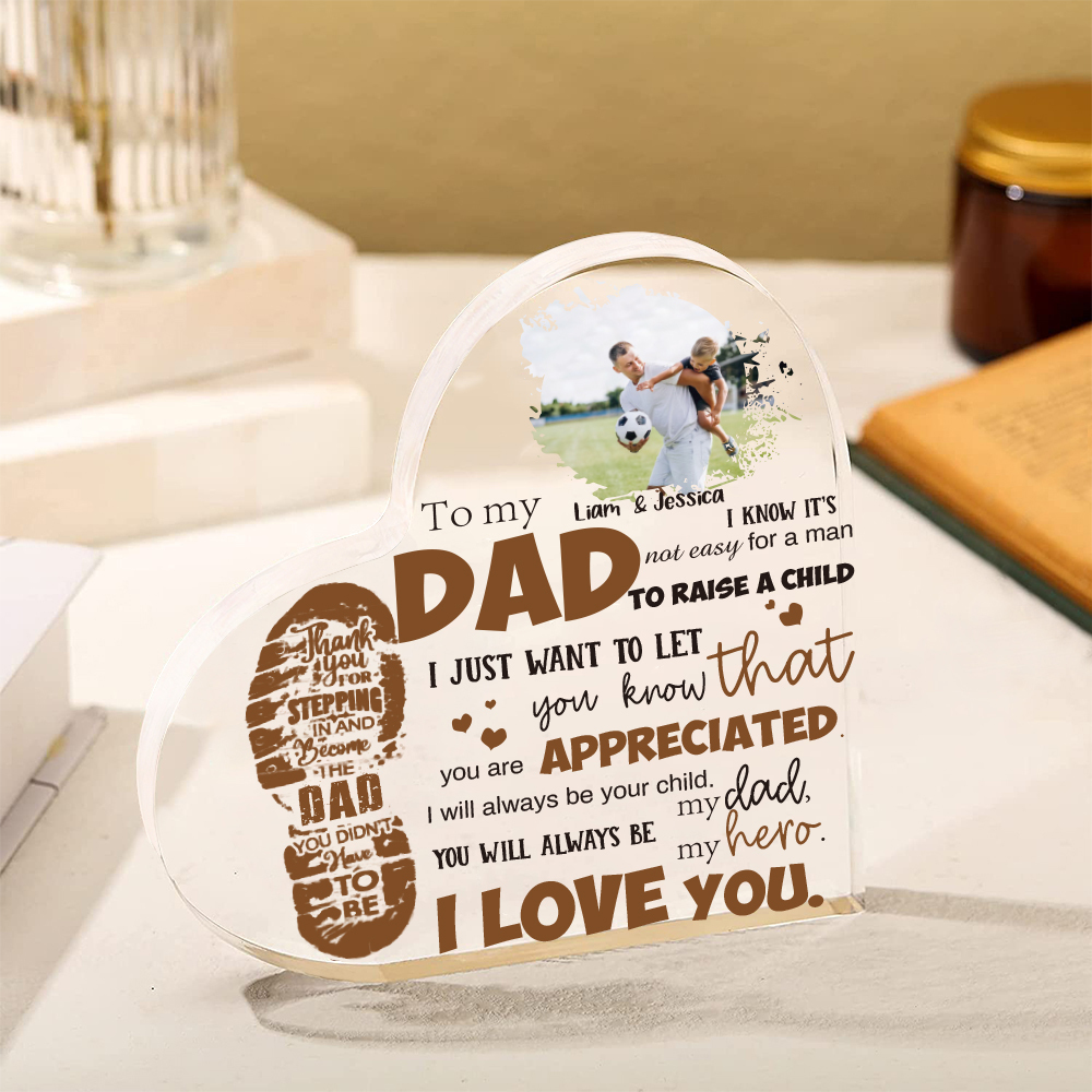 To My Dad Personalised Footprints Acrylic Heart Keepsake Custom Photo Sign Plaque - YOU WILL ALWAYS BE my dad, my hero-Jessemade AU