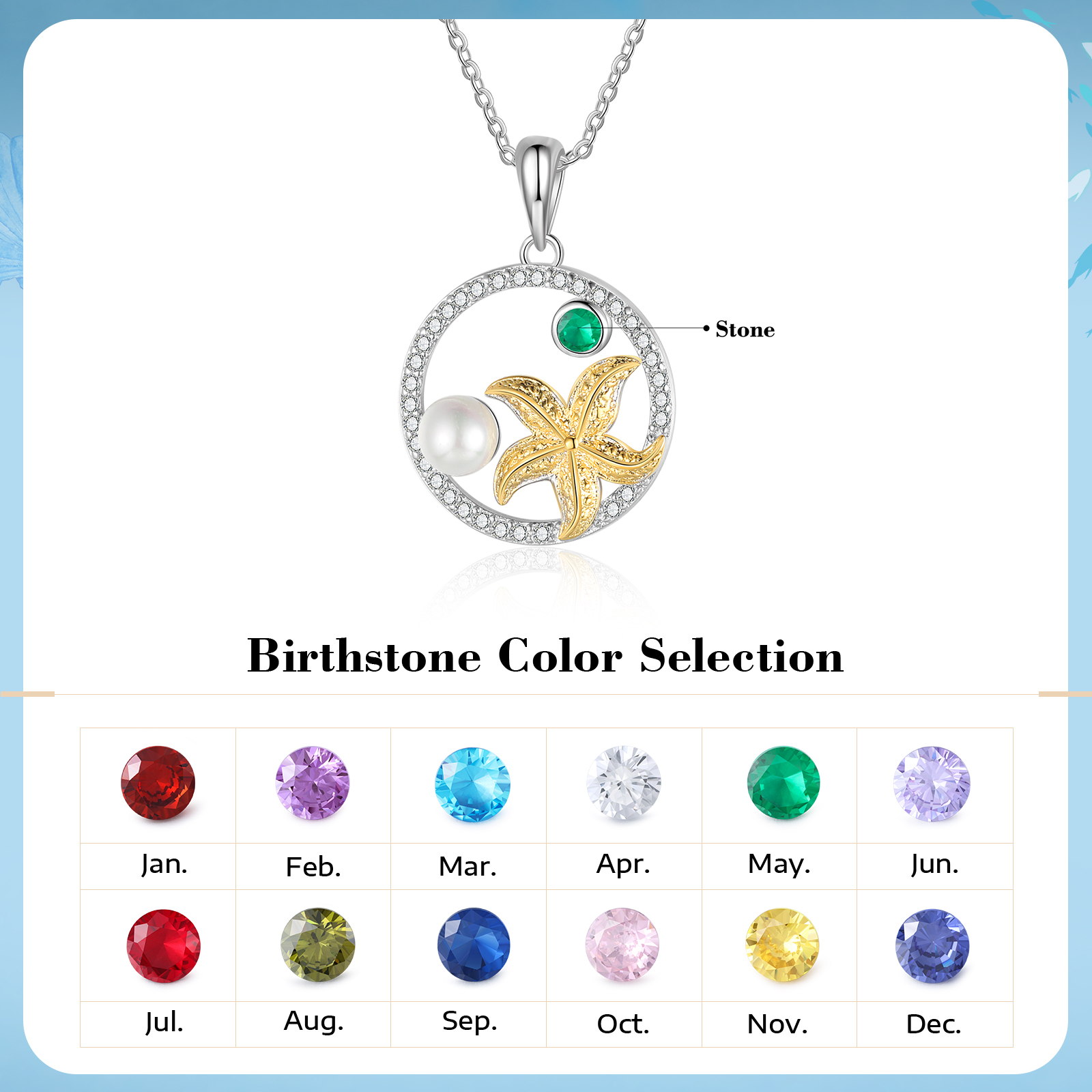 Personalised Starfish Necklace Customised Birthstone Necklace Circle Pendant Necklace Gift for Her-Jessemade AU