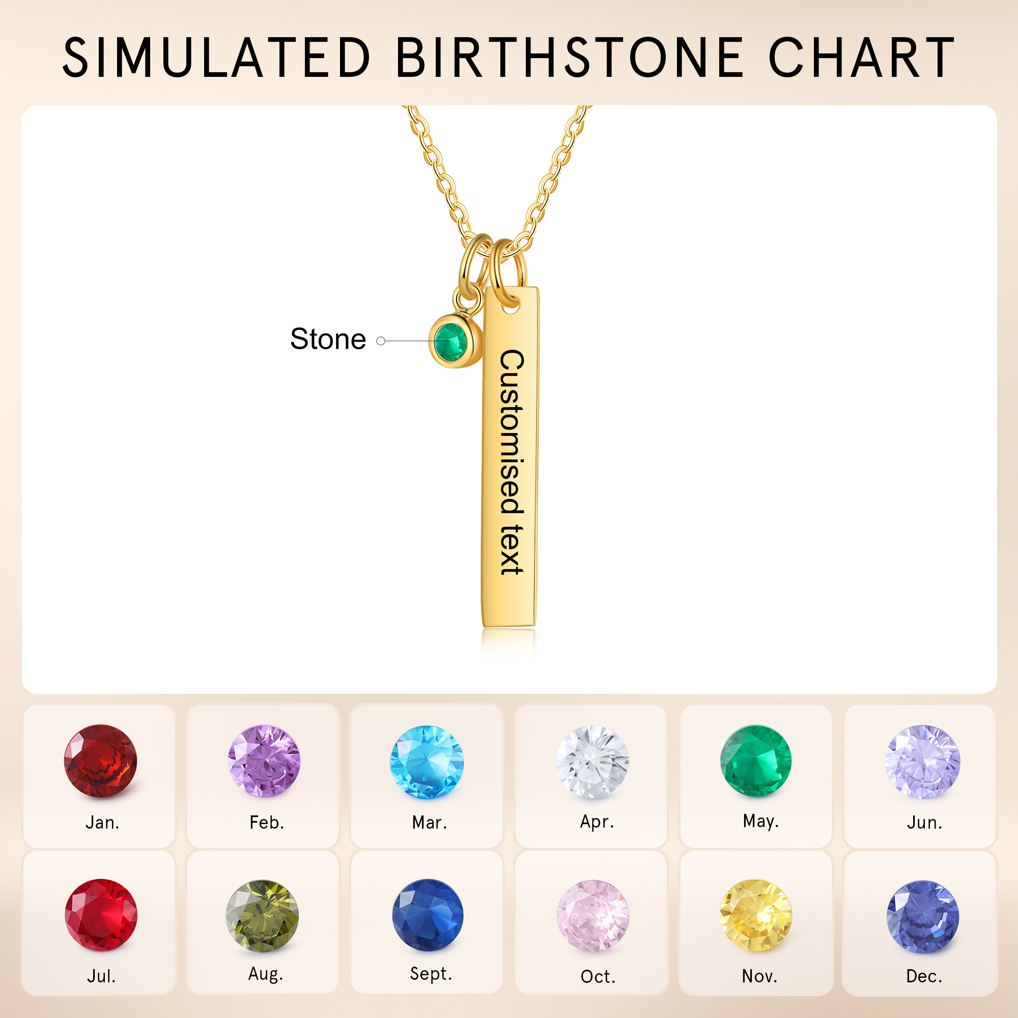 Personalised Bar Pendant Necklace Custom 1 Birthstone & 1 Text Necklace Birthday Gift for Her-Jessemade AU