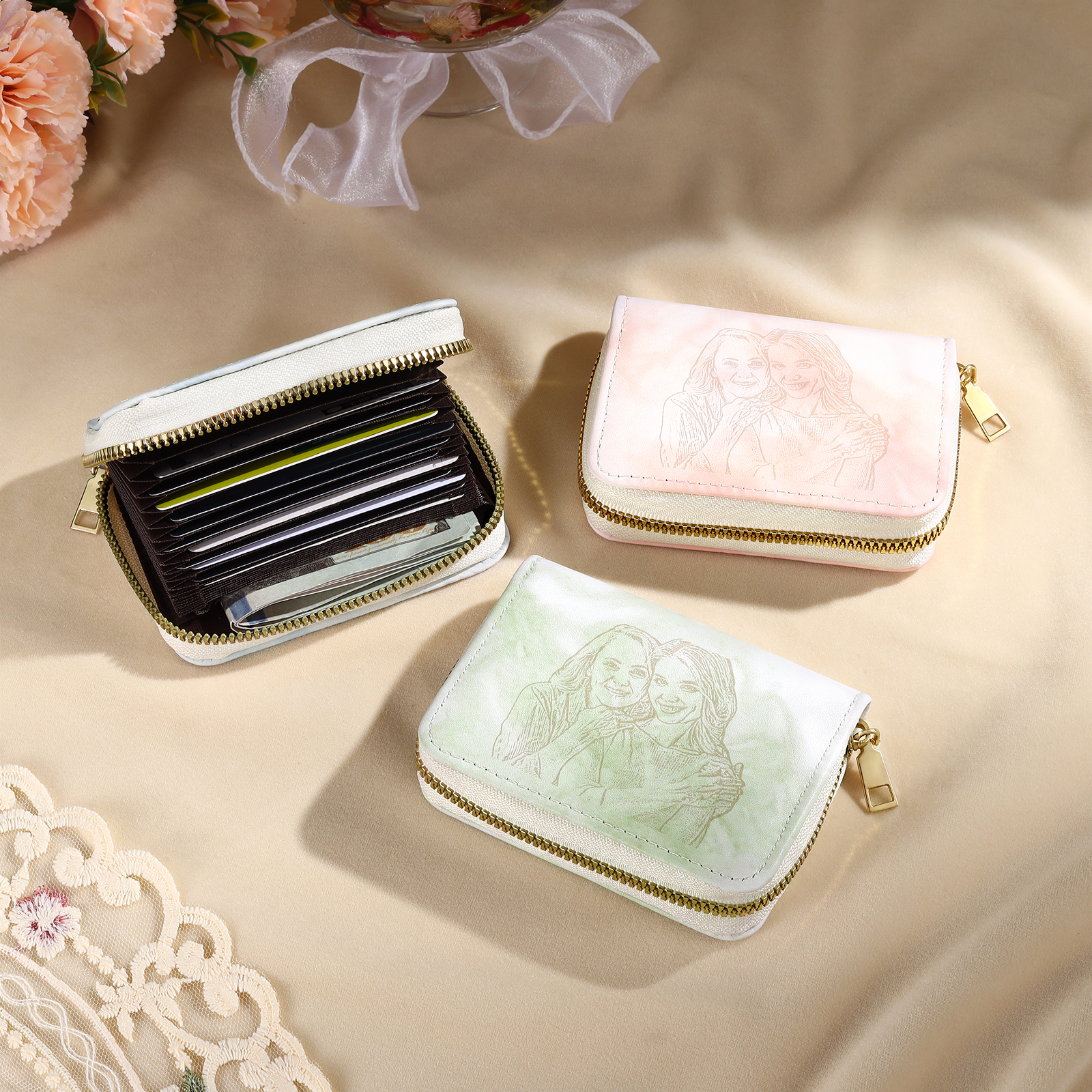 Personalised Women's Leather Wallet Custom Photo & Text Zipper Wallet Accordion Wallet Gift for Her-Jessemade AU