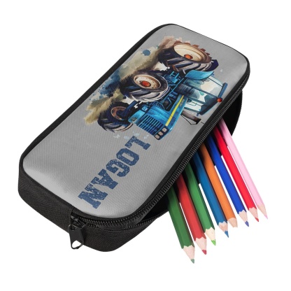 Personalised  Name Pencil Case Blue Bulldozer Pen Bag Zipper Back to School Gifts for Student-Jessemade AU