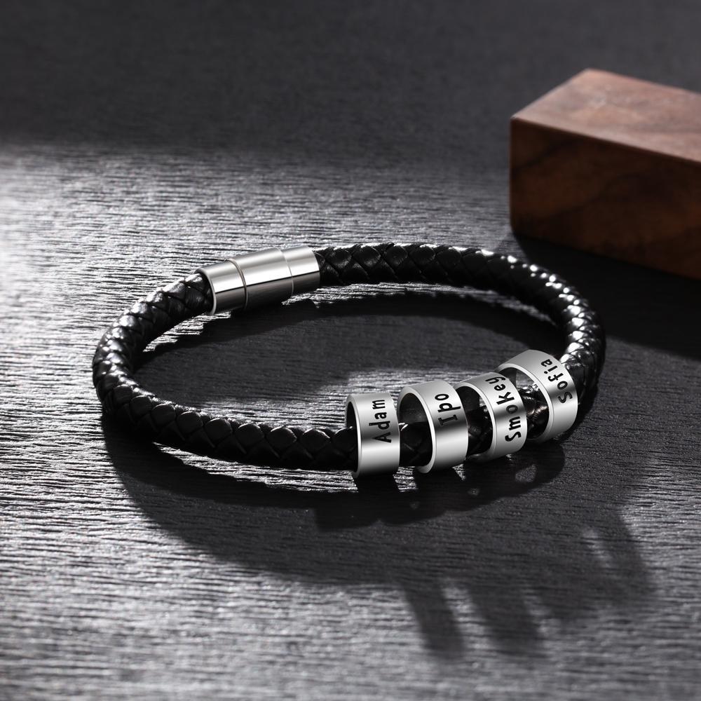 Custom Engraved Men's Bracelets With 4 Beads Gift for Dad-Jessemade AU