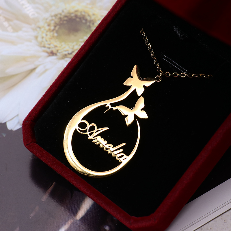 Personalised Butterfly Necklace Custom 1 Name Necklace Gift For Women-Jessemade AU