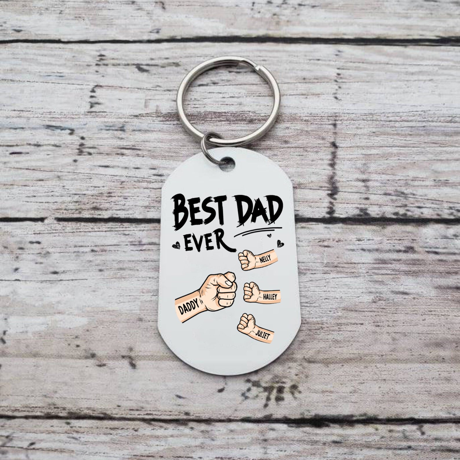 Personalised 4 Names Keychain Custom Fist Bump Keychain Father's Day Gift - Best Dad Ever-Jessemade AU