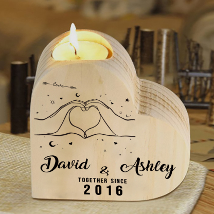 Personalised Couple Candle Holder Custom 2 Names & Text & Year Wooden Candlesticks Valentine's Day Romantic Gifts-Jessemade AU