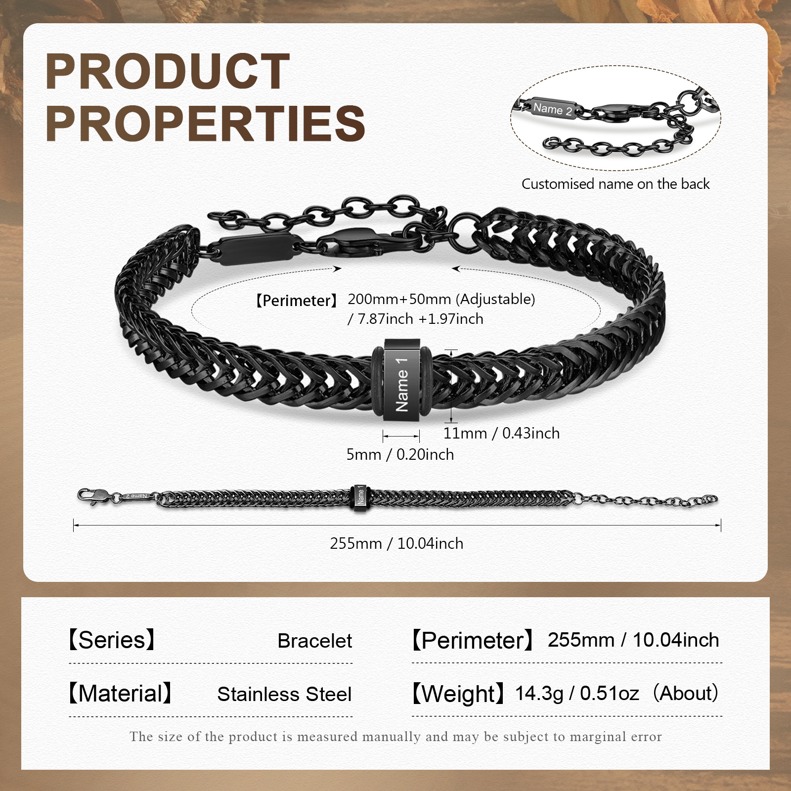 Personalised Men's Beaded Bracelet Custom 2 Names Adjustable Bracelets Stainless Steel Gifts for Him-Jessemade AU