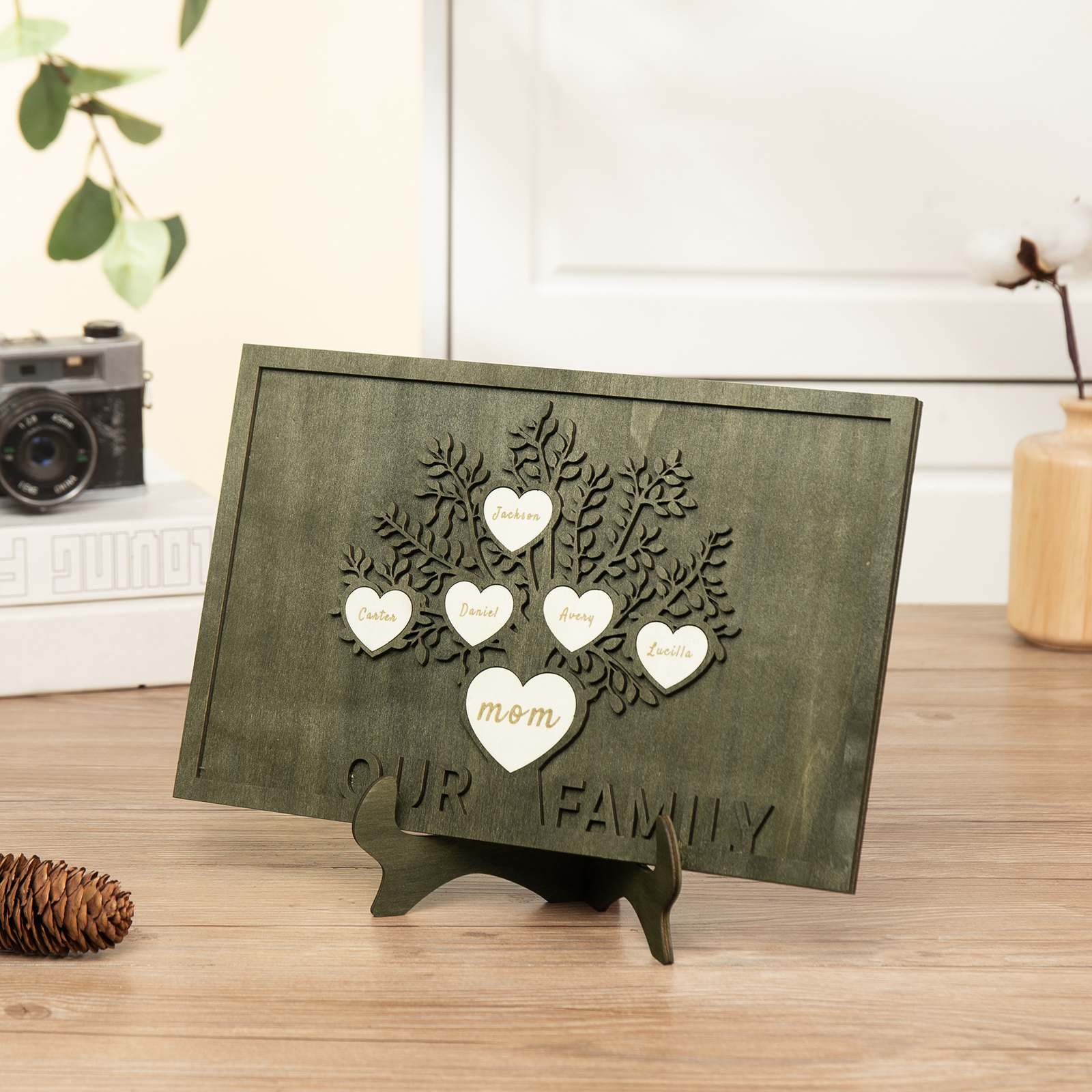 Family Tree Wood Frame Personalised Family Tree Sign Custom 6 Names Plaque-Jessemade AU