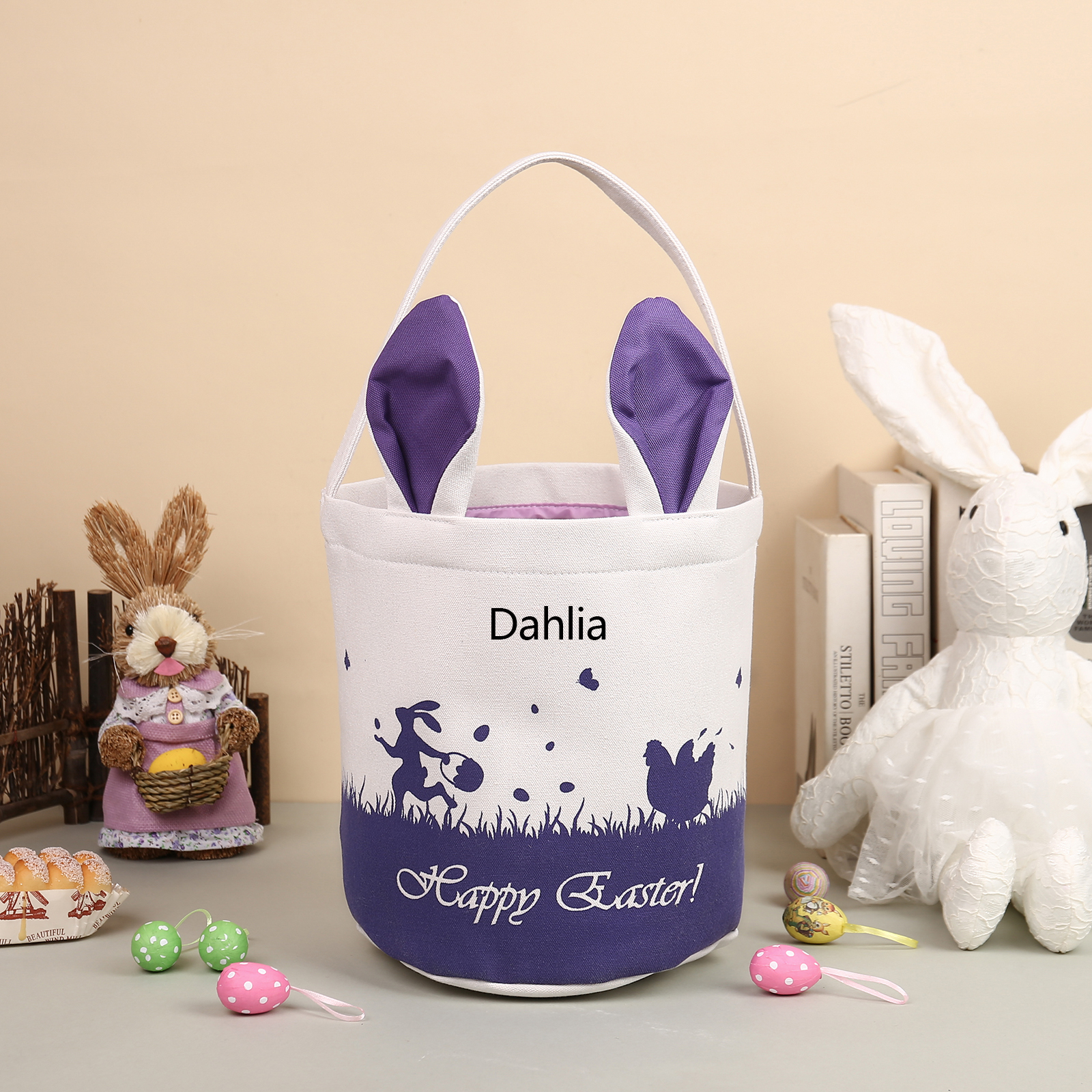 Personalised Bunny Tote Bag Customised with Name Bunny Bucket Bag Easter Gifts-Jessemade AU