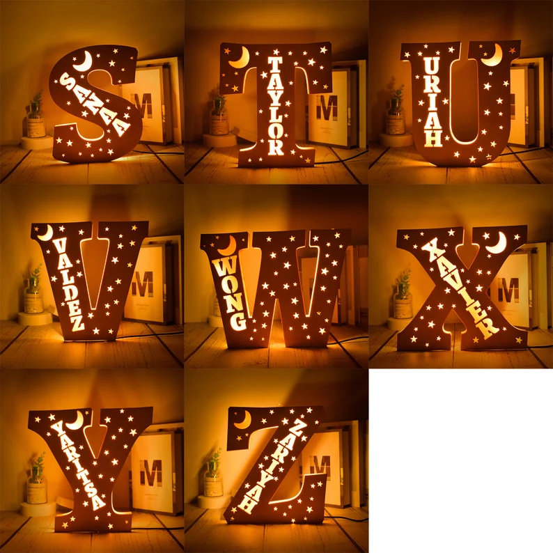 Personalised Big Letter Wooden LED Night Light Engraved 1 Name Lamp-Jessemade AU