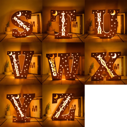 Personalised Big Letter Wooden LED Night Light Engraved 1 Name Lamp-Jessemade AU