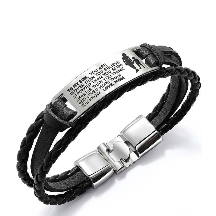 To My Son/Grandson, Leather Braided Men's Bracelet, You Are Braver Than You Believe Inspirational Bracelet Gifts For Him-Jessemade AU