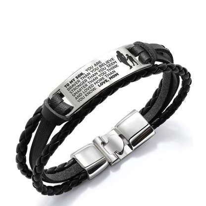 To My Son/Grandson, Leather Braided Men's Bracelet, You Are Braver Than You Believe Inspirational Bracelet Gifts For Him-Jessemade AU