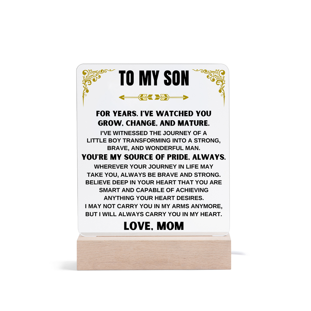To My Son Acrylic Night Light, "You're My Source Of Pride, Always" LED Lamp Heartwarming Gifts-Jessemade AU