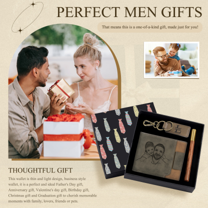 Personalised 1 Photo & 2 Names & 2 Letters Gift Set Custom Wallet & Keychain & Pen Gift Box Set Father’s Day Gift for Him-Jessemade AU