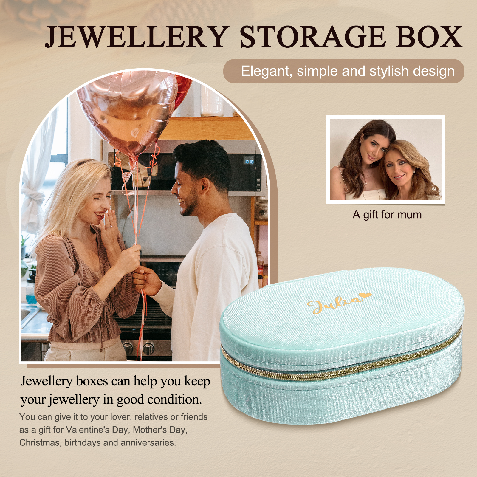 Personalised Name Jewelry Storage Box Zipper Custom Travel Jewelry Box Gifts for Ladies Girls-Jessemade AU