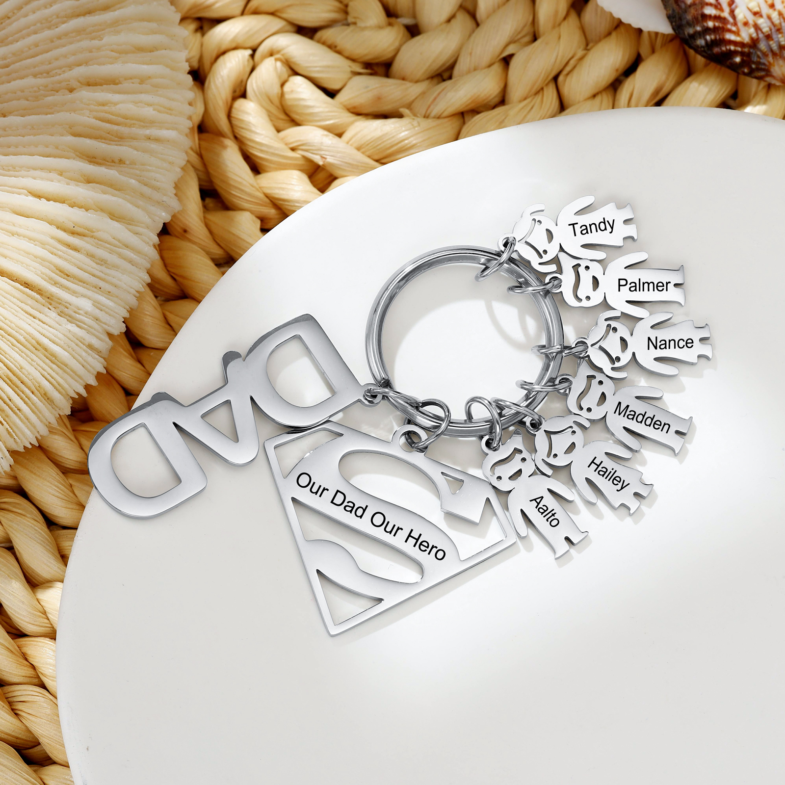 Father's Day Gift Custom 6 Kids Charms Keychain with Superman Sign-Jessemade AU