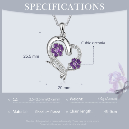 Personalised February Birthflower Necklace With Birthstones Custom 1 Name Necklace For Her-Jessemade AU