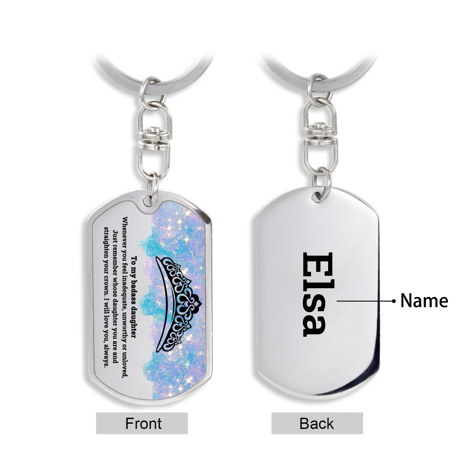 To My Badass Daughter Crown Keychain Custom Name Stainless Steel Keyring "I Will Love You Always"-Jessemade AU