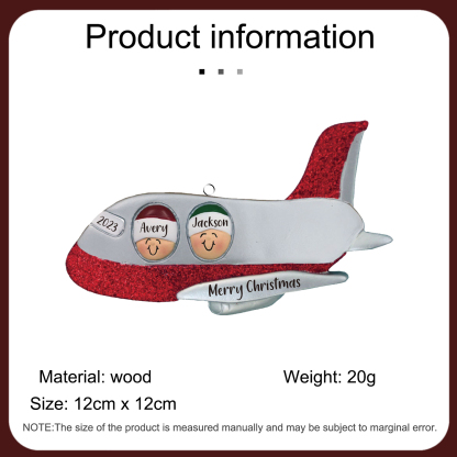 2 Names - Personalised Christmas Ornaments Custom Text & Year Wooden Airplane Christmas Decor Gifts for Family Friends-Jessemade AU