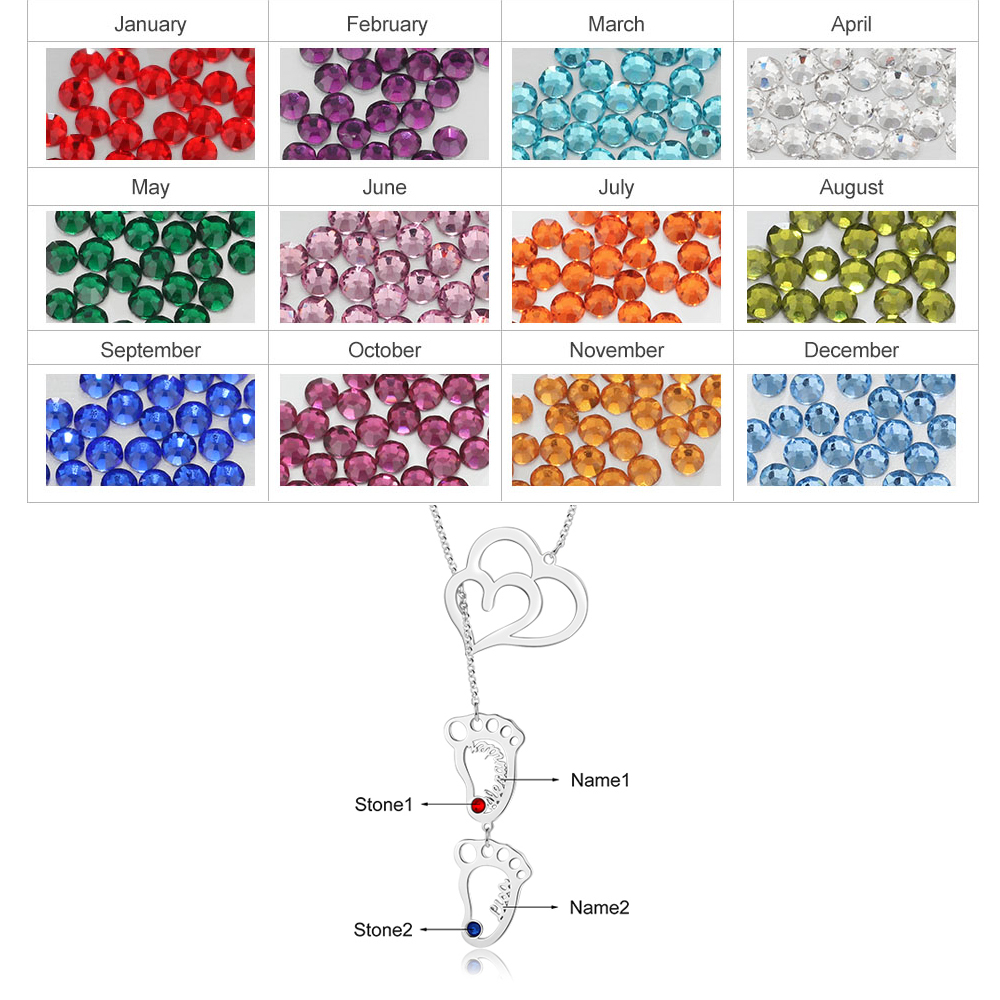 Personalised Baby Foot Necklace With Birthstones Custom 2 Names Necklace Gift For Mother-Jessemade AU