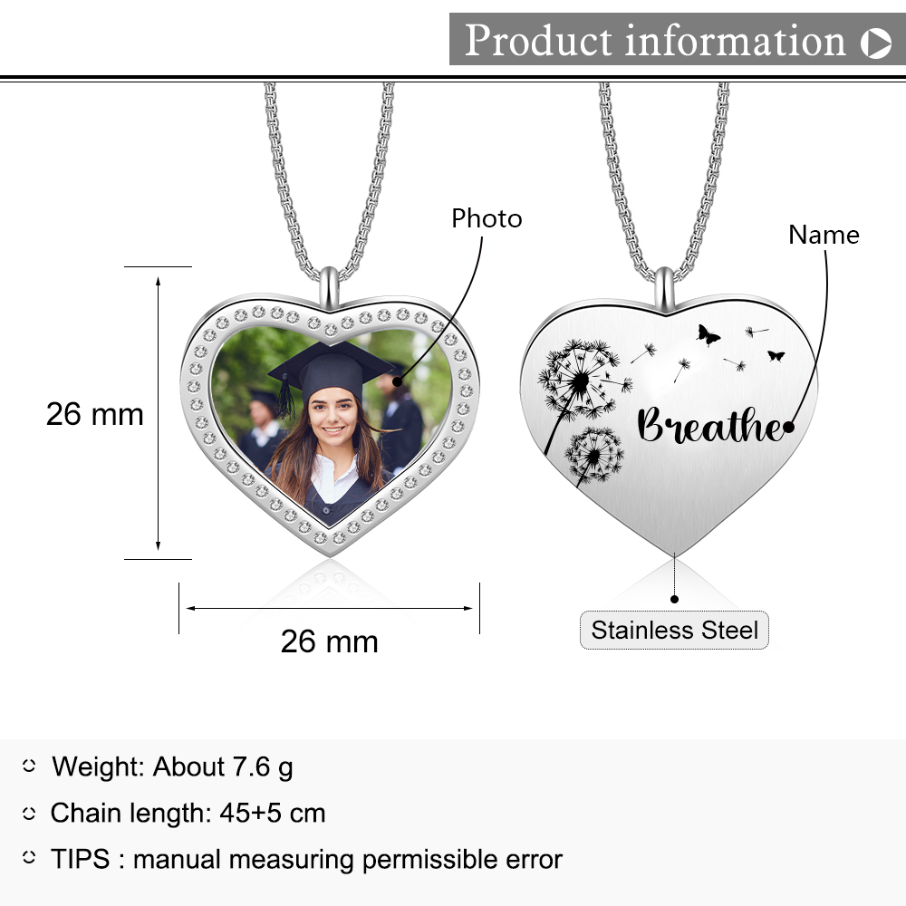 Personalised Graduation Necklace Custom Name & Photo Heart Pendant Necklace Gift for Her-Jessemade AU