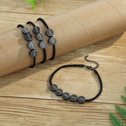 4 Names - Vintage Men's Leather Bracelet Custom Names Beads Bracelet Stainless Steel Personalised Gift for Him-Jessemade AU