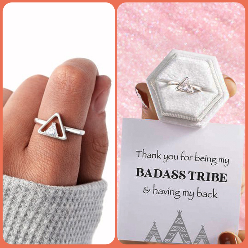 To My Best Friend, Thank you for being my badass tribe, Triangle Ring With Card, Gifts For Her-Jessemade AU