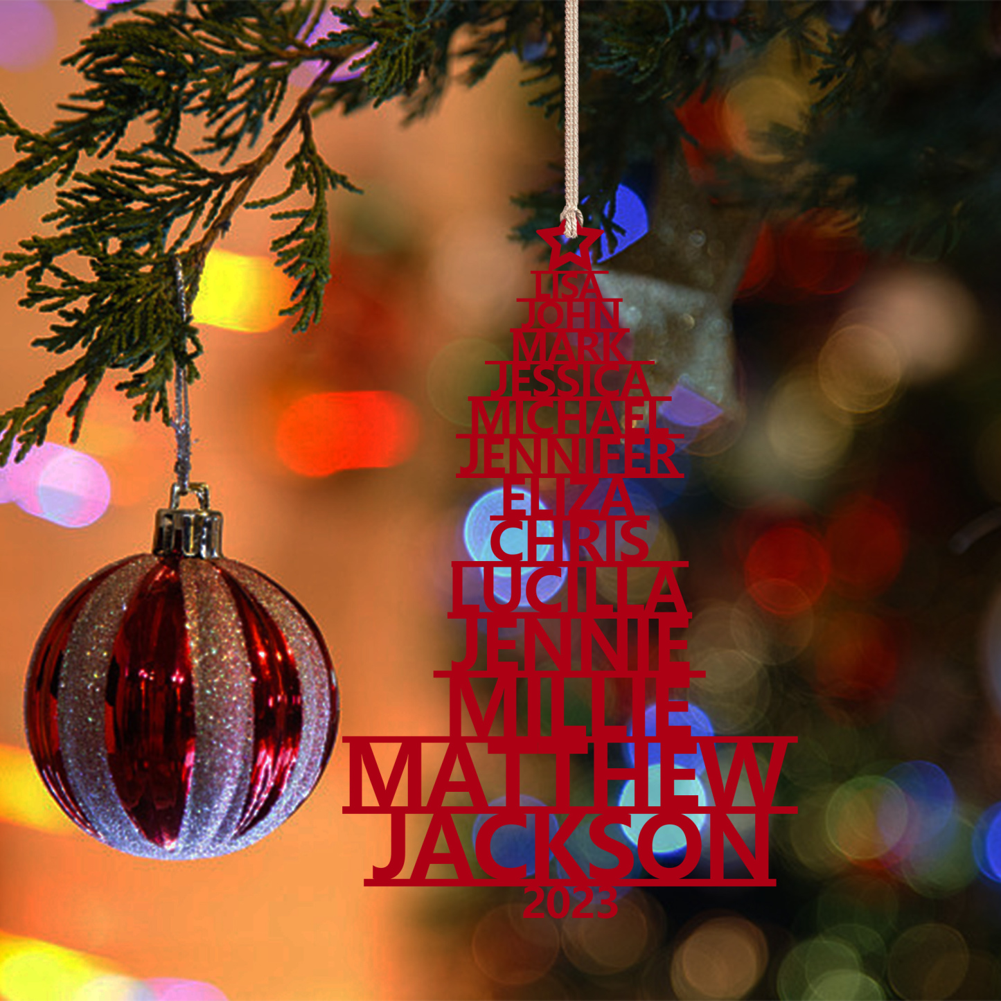 13 Names - Personalised Christmas Tree Ornaments Customised Name Xmas Wooden Decor Gifts for Family Friends-Jessemade AU