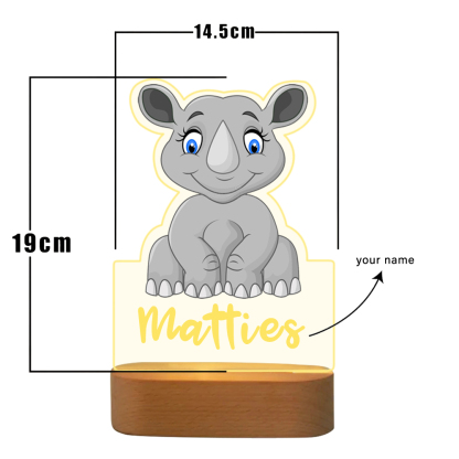 Custom Name Animal Rhinoceros Night Light LED Lamp Gifts For Kids-Jessemade AU