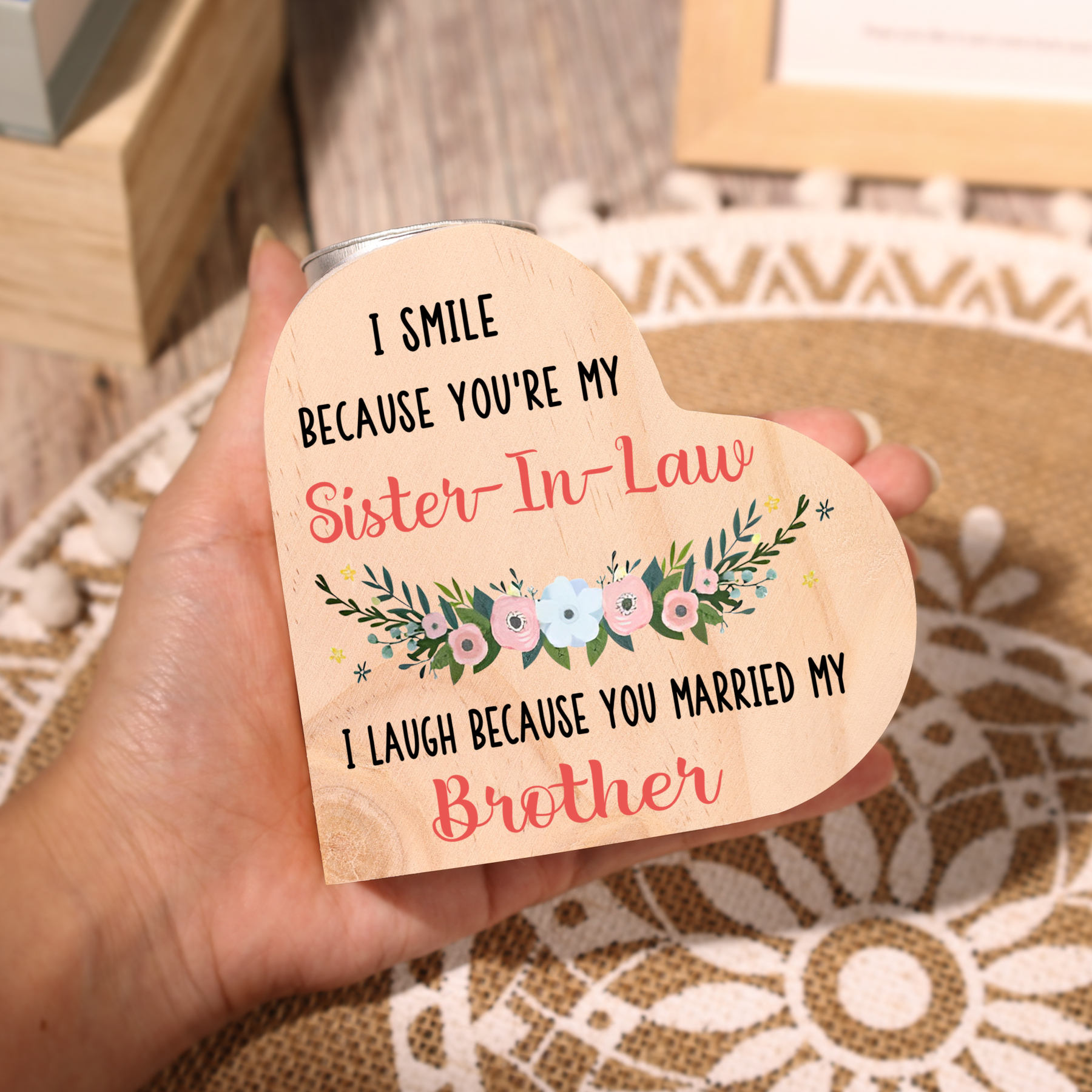 To My Sister-in-law Heart Candle Holder Wooden Candlesticks - I Smile Because You're My Sister-In-Law-Jessemade AU