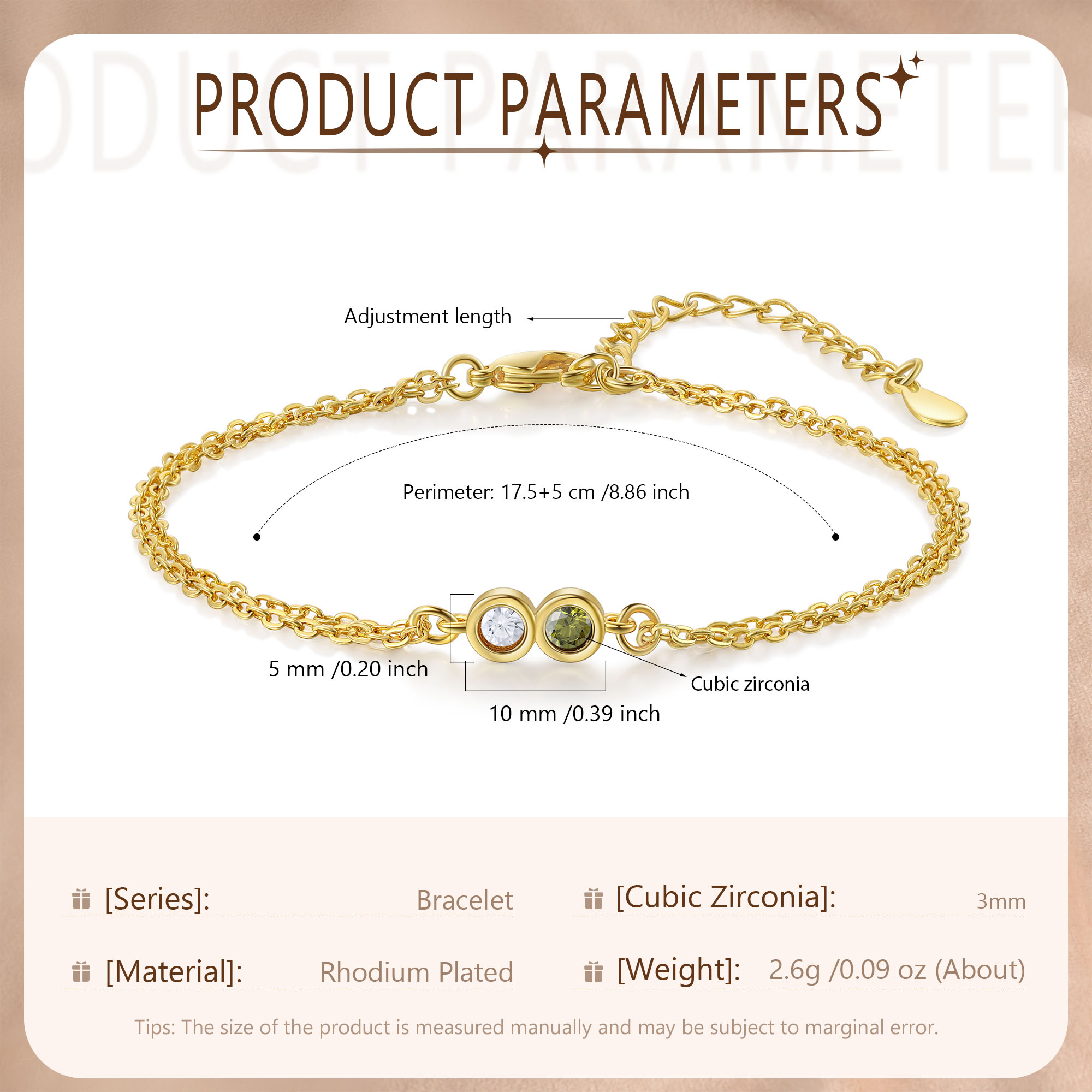 Personalised Bracelet Custom 2 Birthstones Adjustable Bracelet Gifts for Ladies Girls-Jessemade AU