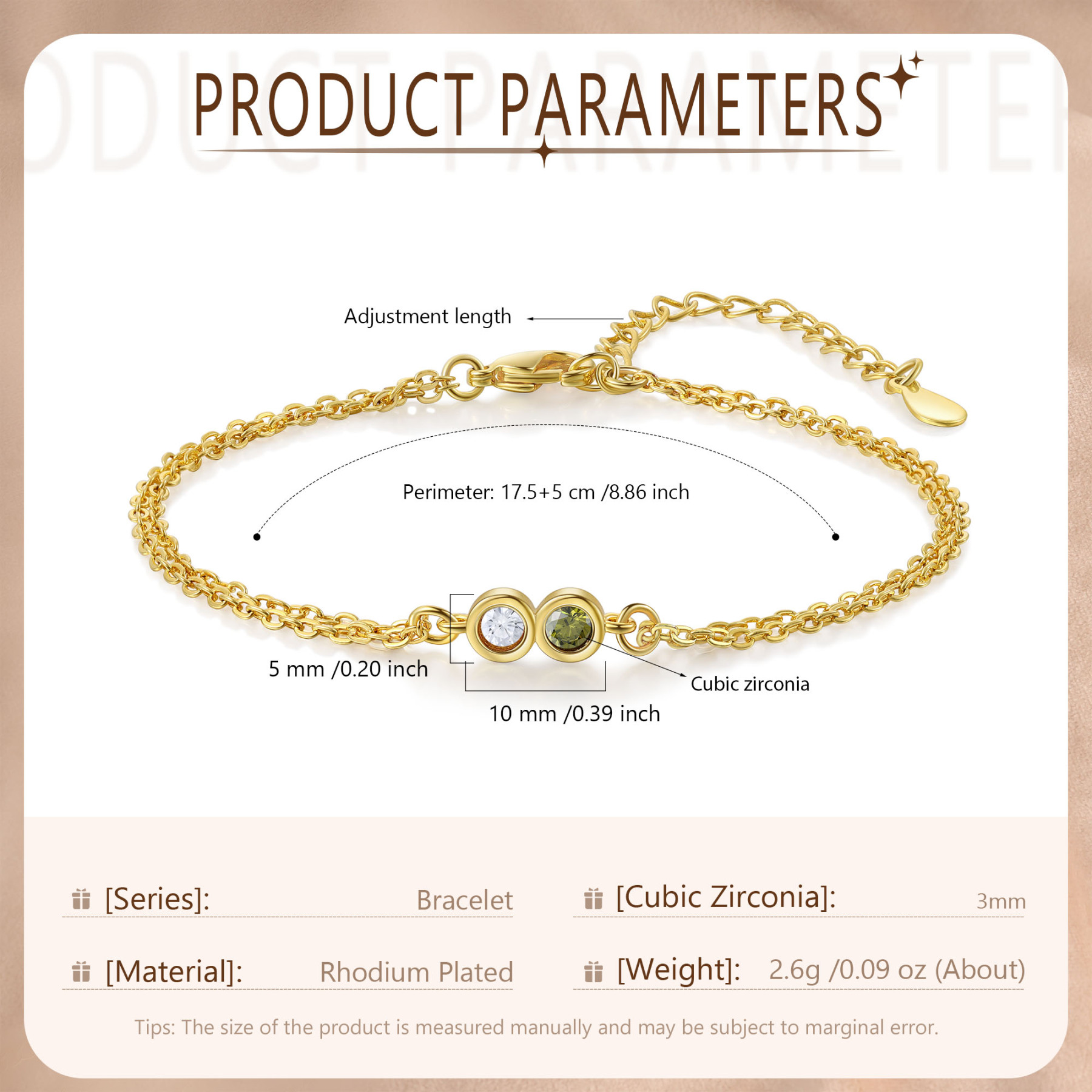 Personalised Bracelet Custom 2 Birthstones Adjustable Bracelet Gifts for Ladies Girls-Jessemade AU