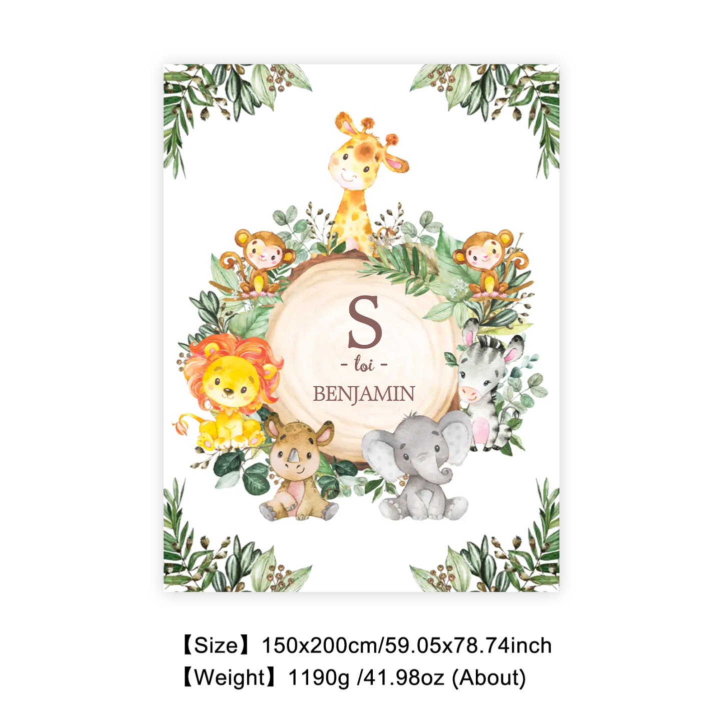 Personalised Zoo Blanket Custom Name Cute Cartoon Blanket-Jessemade AU