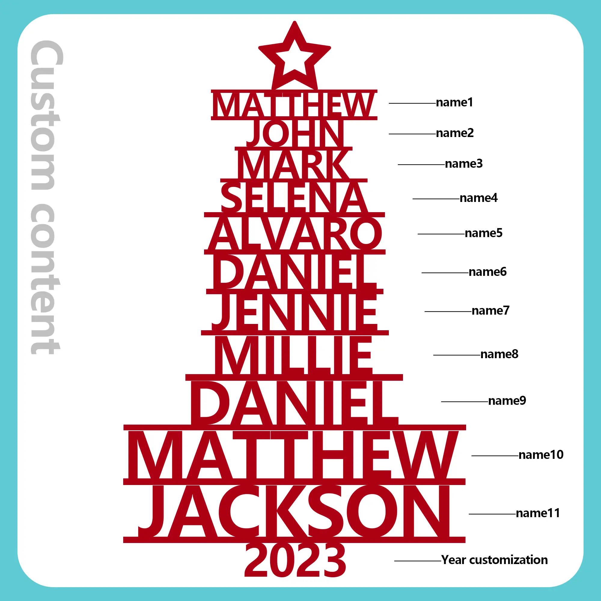 11 Names - Personalised Christmas Tree Ornaments Customised Name Xmas Wooden Decor Gifts for Family Friends-Jessemade AU