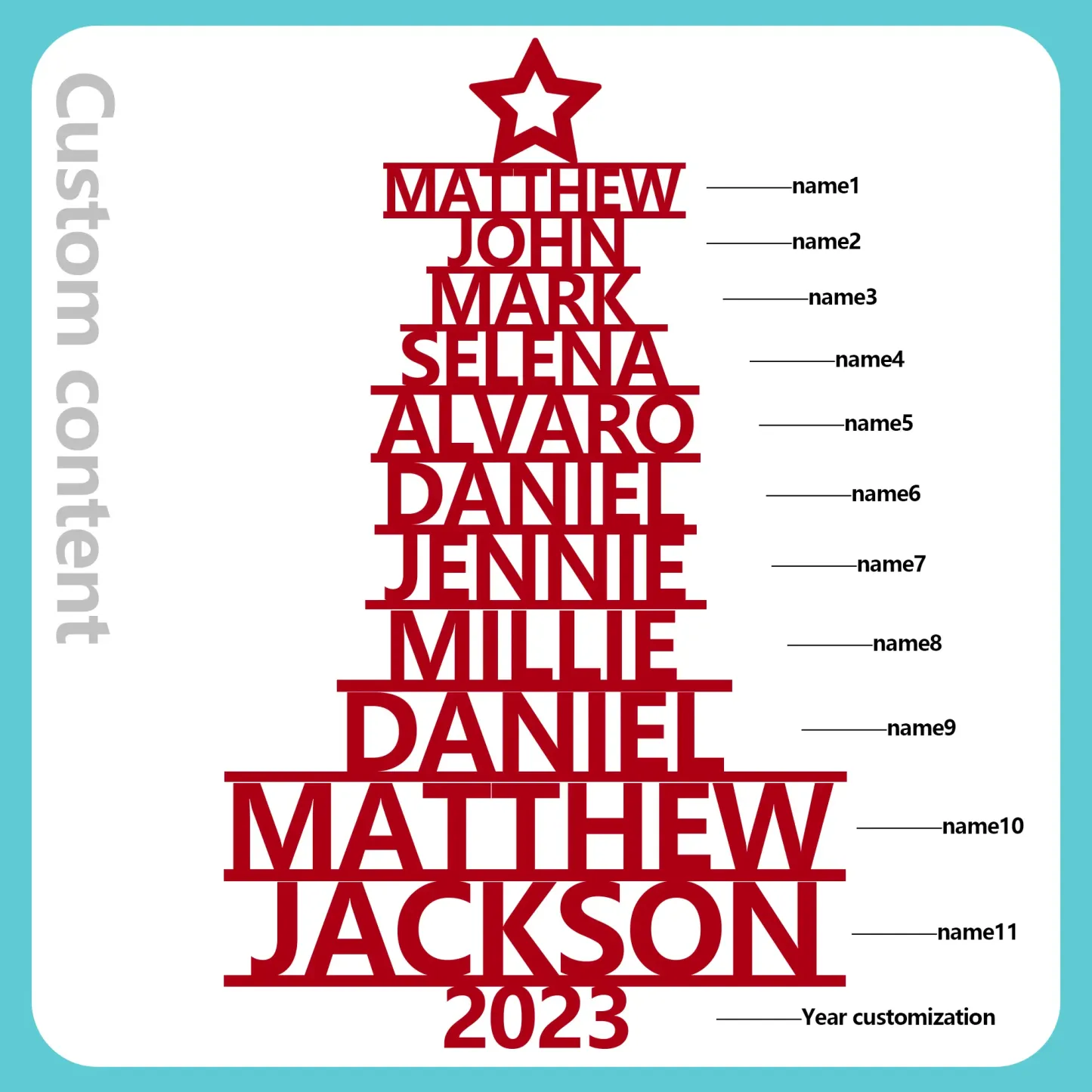 11 Names - Personalised Christmas Tree Ornaments Customised Name Xmas Wooden Decor Gifts for Family Friends-Jessemade AU
