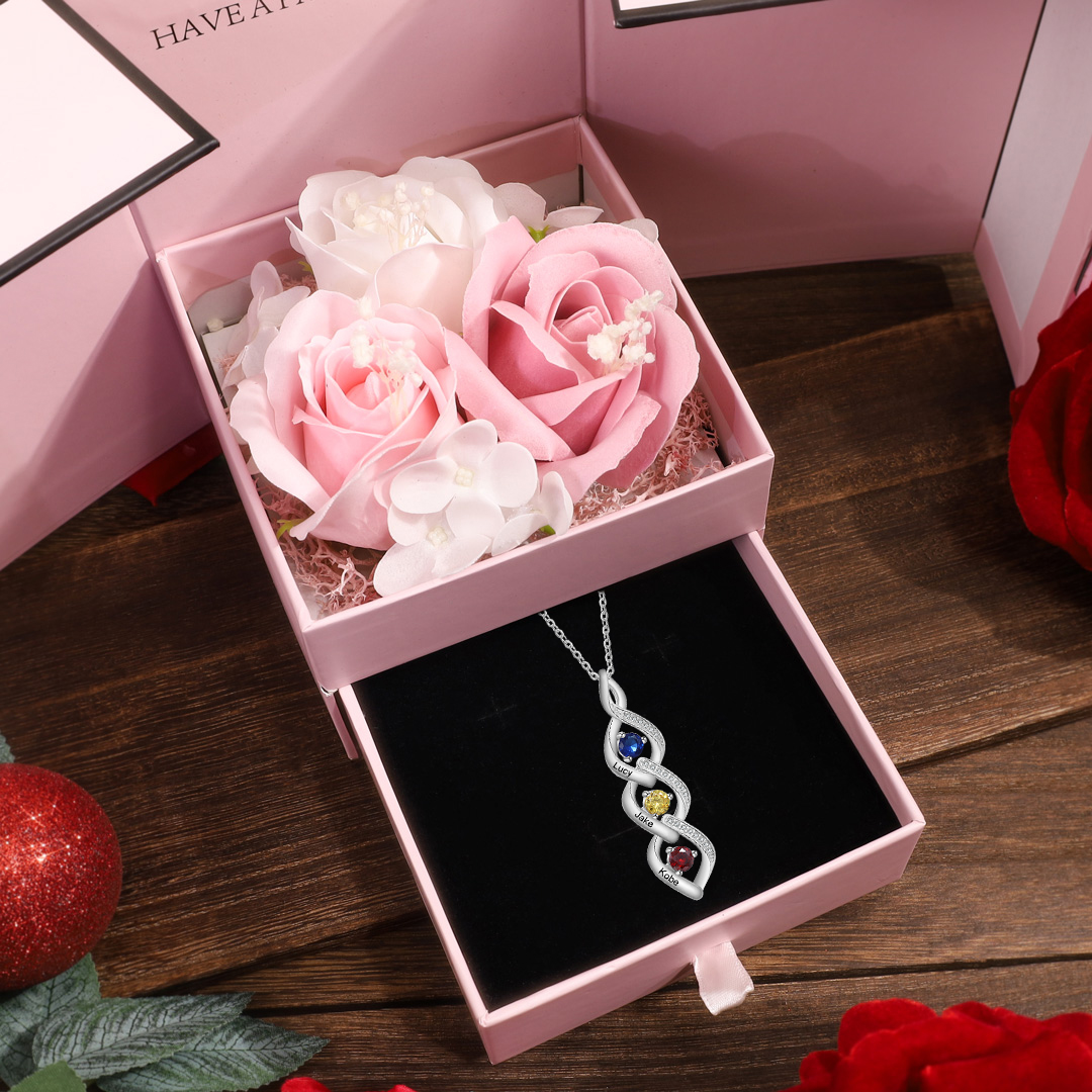 Personalised Twisted Pendant Necklace Custom 3 Birthstones & 3 Names Necklace-Jessemade AU