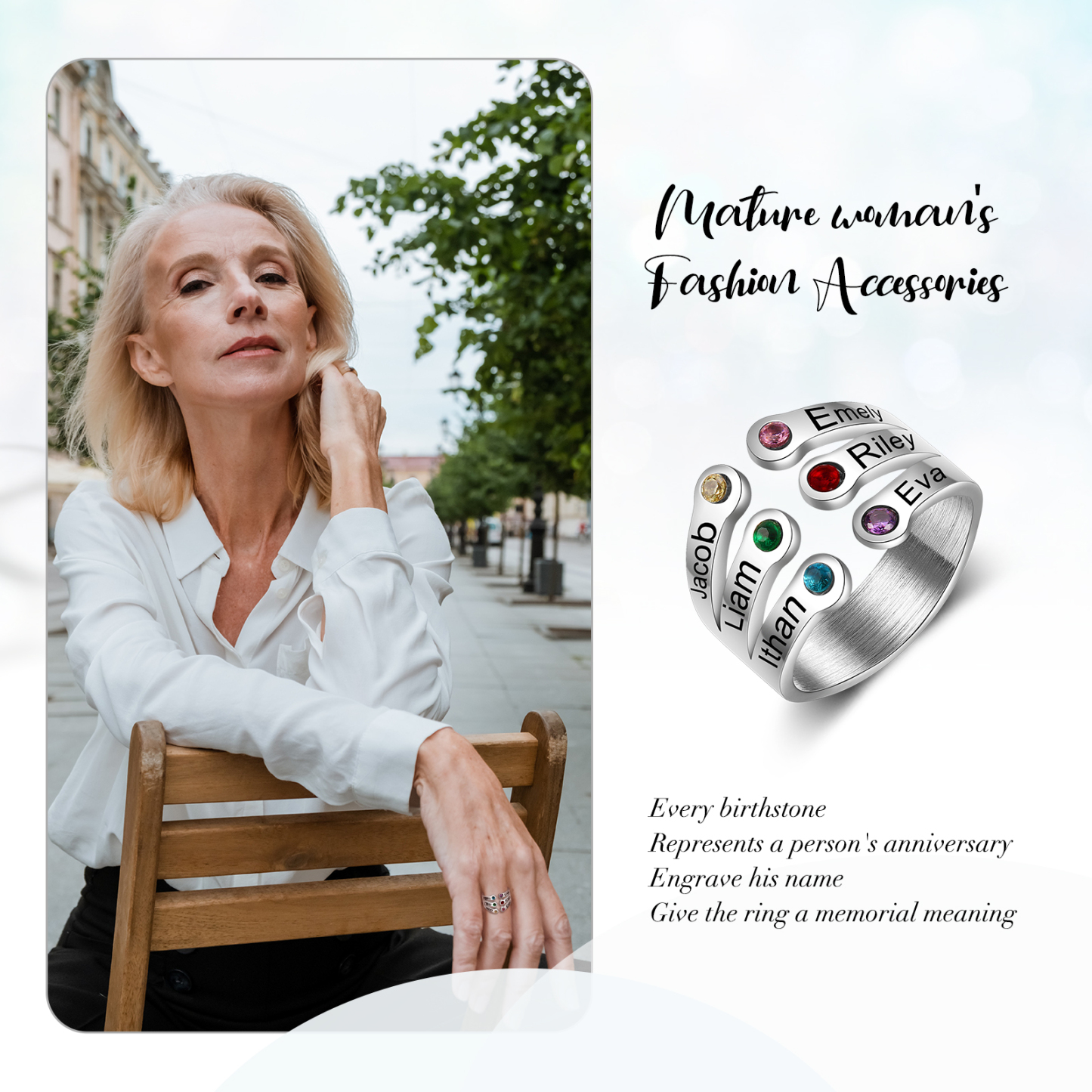 Personalised Family Name Ring With 6 Birthstones Ring Gifts for Her-Jessemade AU