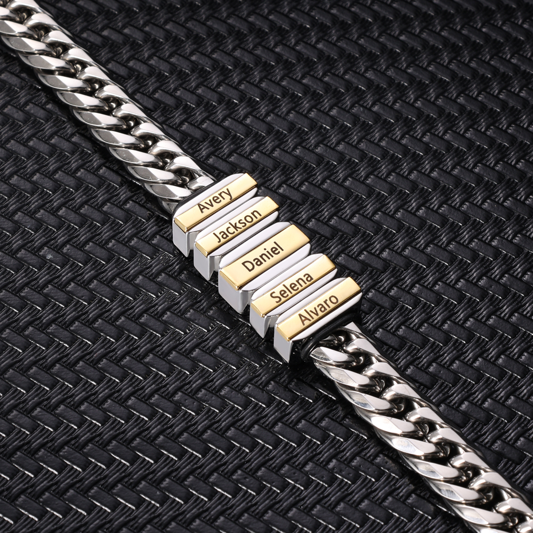 Personalised Mens Cuban Link Chain Bracelet Engraved Name 1 Bead Father's Day Gift
